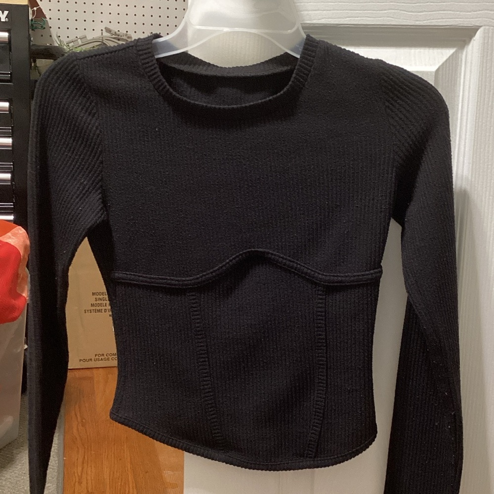 Amazon Black Ribbed Knit Kids Long Sleeve Tee